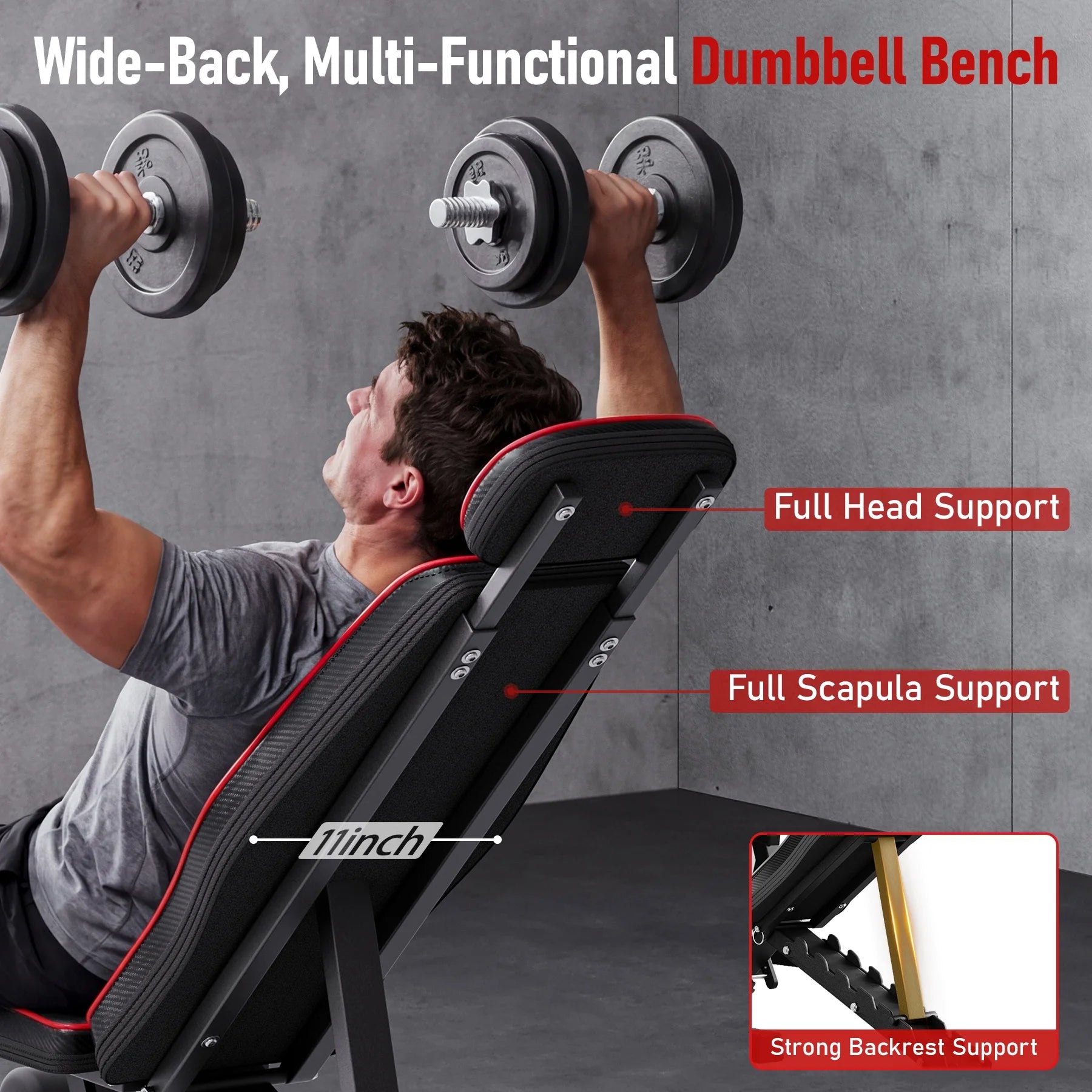 Adjustable Weight Bench,Foldable Workout Bench 660Lbs Home Gyms Press Dumbbell  Bench with Extended Head and Spine Support