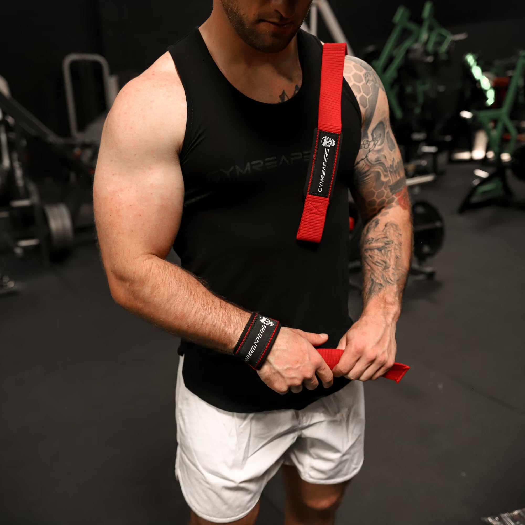 Lifting Wrist Straps for Weightlifting, Bodybuilding, Powerlifting, Strength Training, & Deadlifts - Padded Neoprene with 18 Inch Cotton (Red)