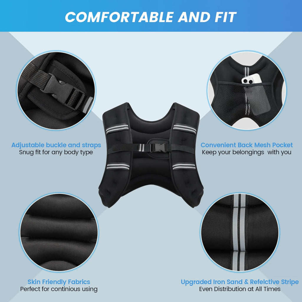 Weighted Vest 6LBS Weight Vest for Woman Men Sport Weighted Vest with Reflective Stripe Adjustable Buckle Straps Mesh Pocket for Strength Training Running