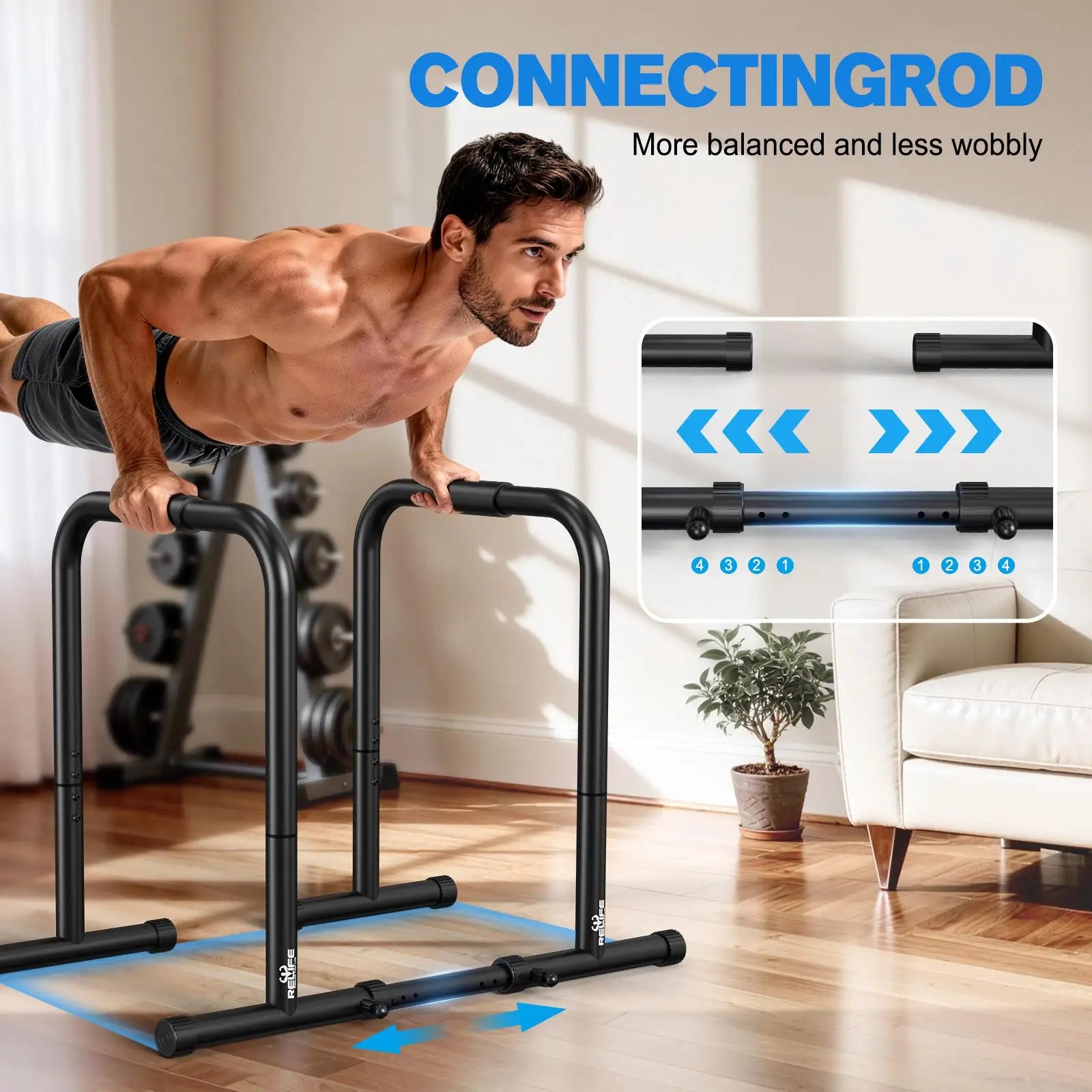 RELIFE Adjustable Dip Bar Station, 400LB Capacity Heavy Duty Parallel Bars, Home Gym Calisthenics Strength Training Equipment