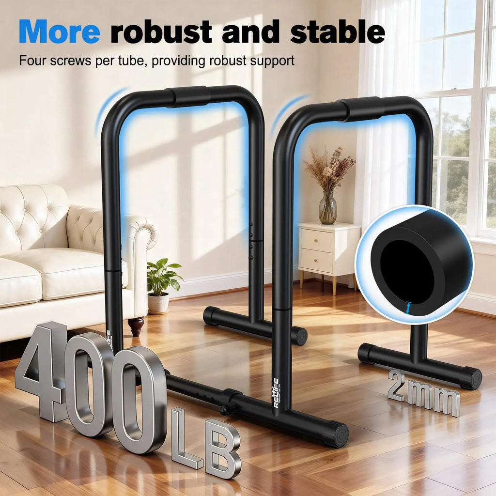 RELIFE Adjustable Dip Bar Station, 400LB Capacity Heavy Duty Parallel Bars, Home Gym Calisthenics Strength Training Equipment