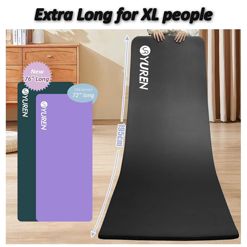 Extra Thick 20Mm Yoga Mat High-Density NBR Foam Pilates Exercise Stretching Fitness Mats, 76” X 24”, Black