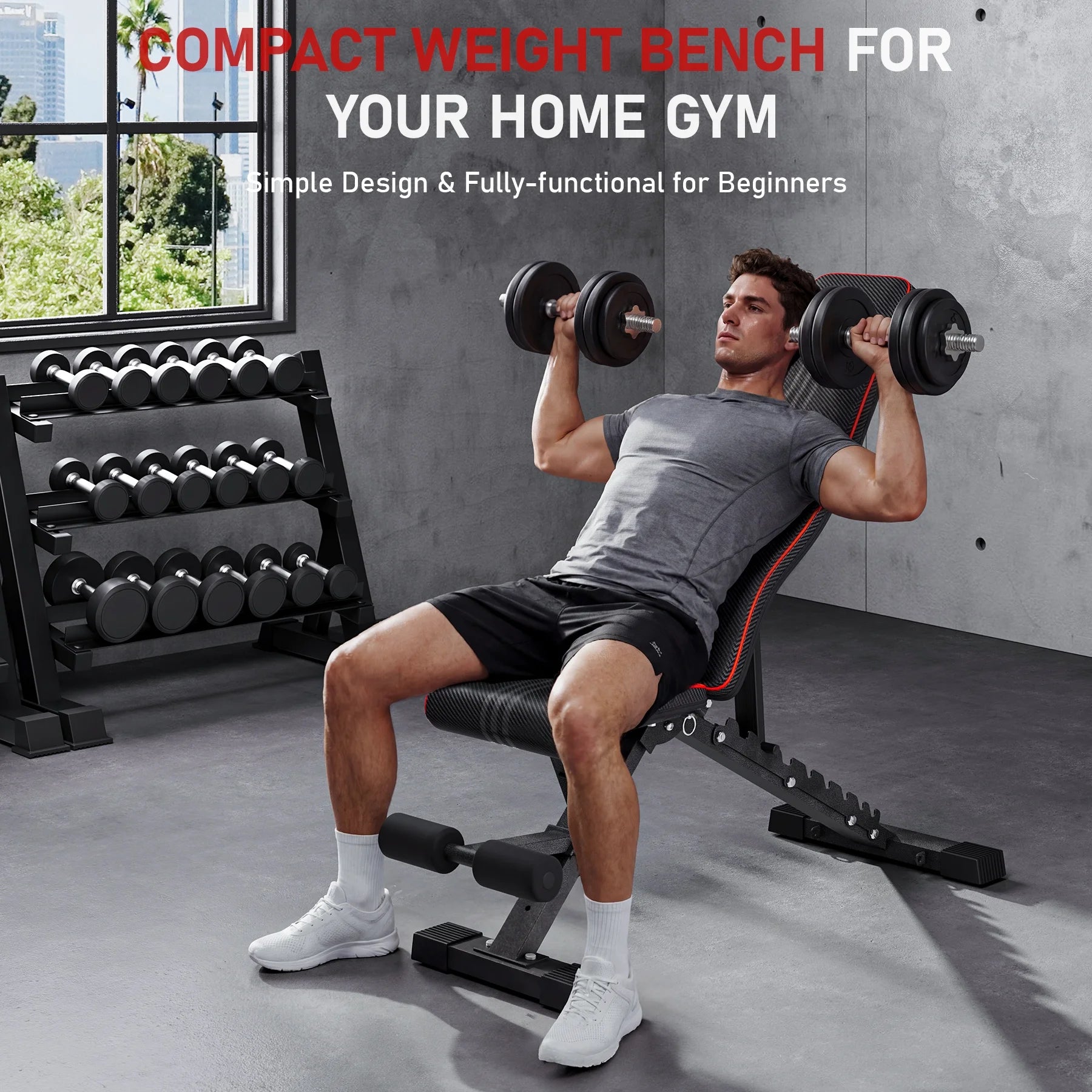 Adjustable Weight Bench,Foldable Workout Bench 660Lbs Home Gyms Press Dumbbell  Bench with Extended Head and Spine Support