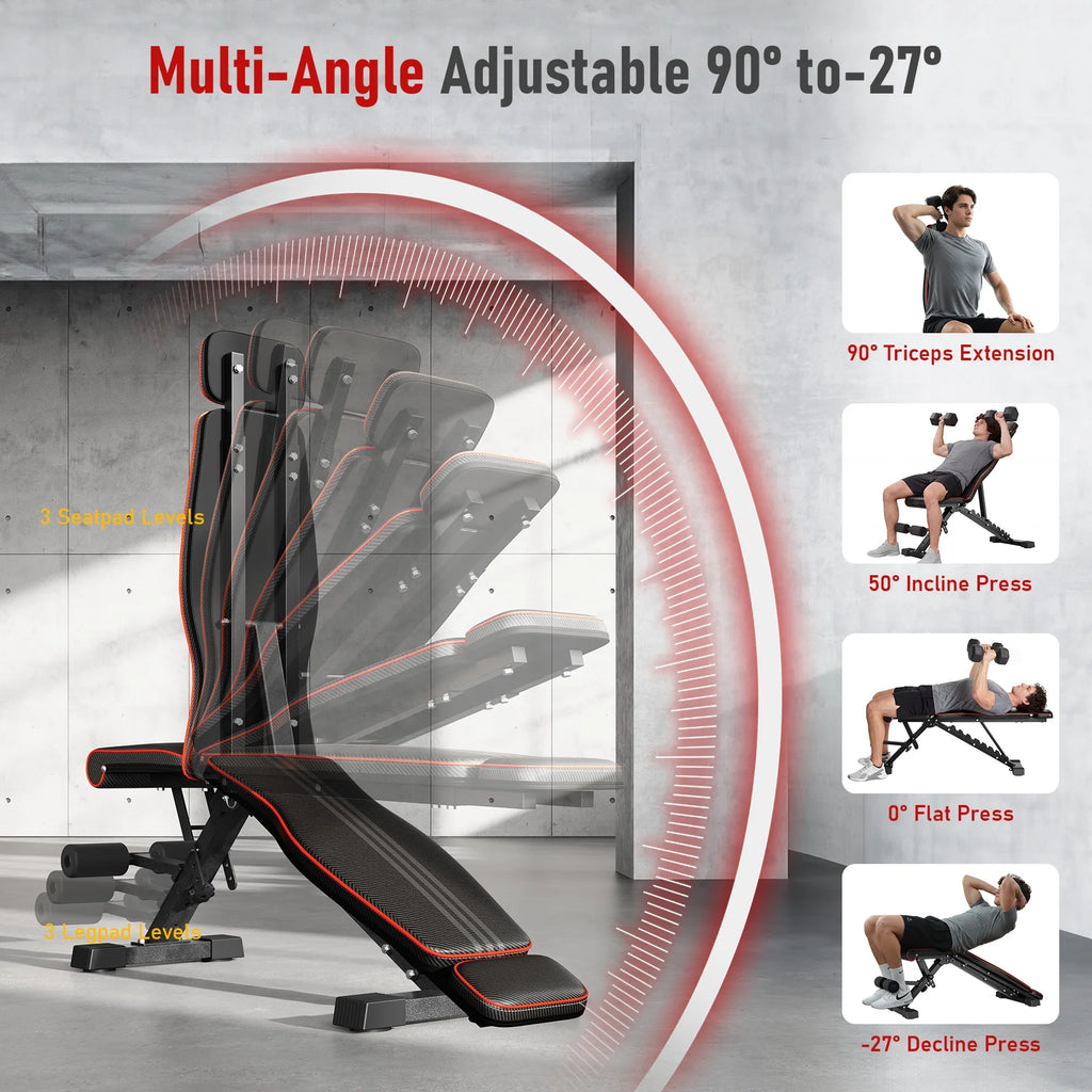 Adjustable Weight Bench,Foldable Workout Bench 660Lbs Home Gyms Press Dumbbell  Bench with Extended Head and Spine Support