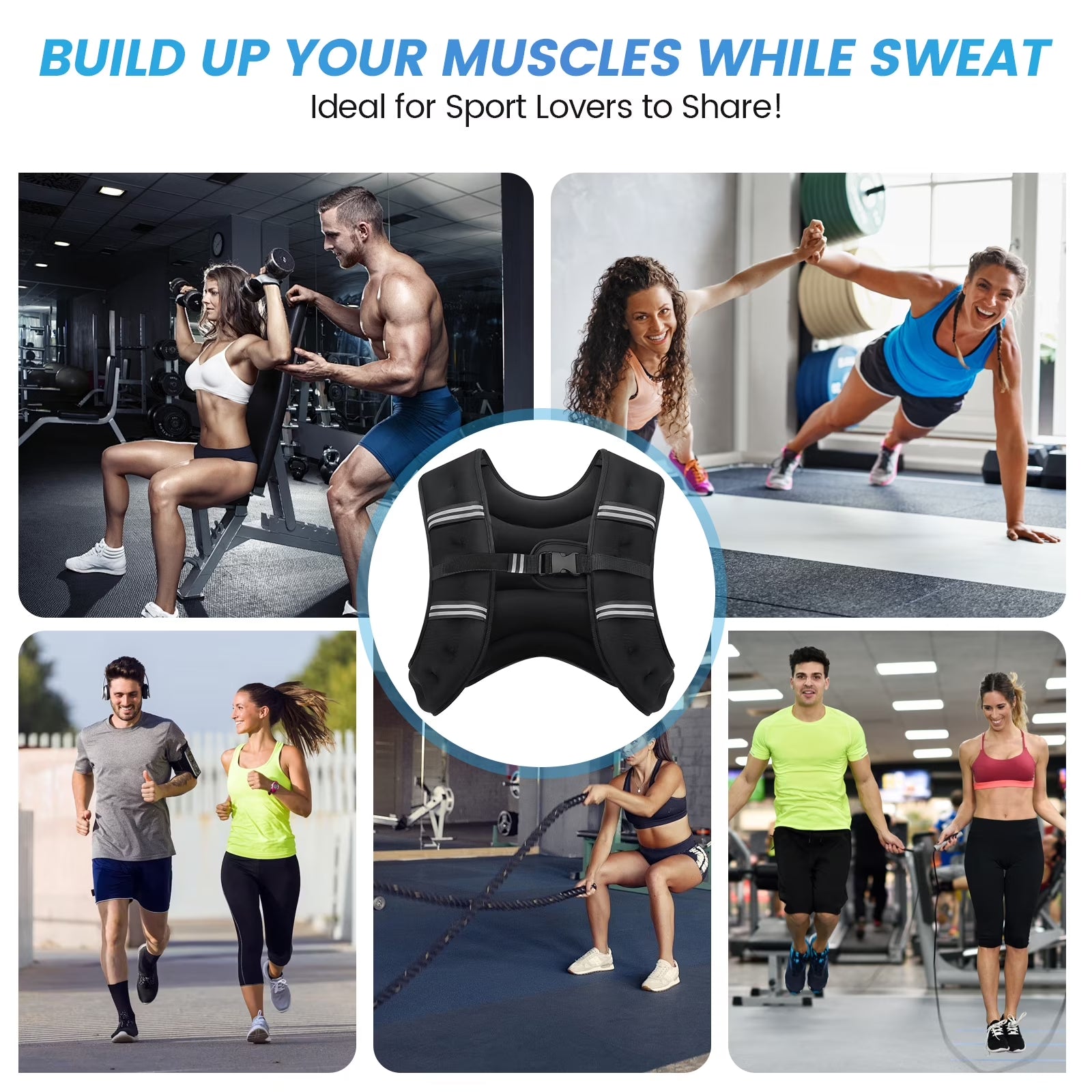 Weighted Vest 6LBS Weight Vest for Woman Men Sport Weighted Vest with Reflective Stripe Adjustable Buckle Straps Mesh Pocket for Strength Training Running
