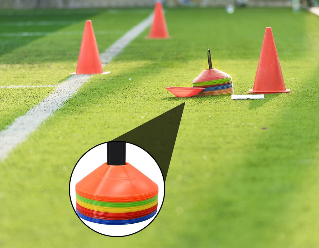25/50/100Pcs Disc Cones, Agility Soccer Cones with Carry Bag and Holder, Soccer Cones for Sports Training, Football, Soccer, Basketball, Coaching, Practice Equipment, 5 Color