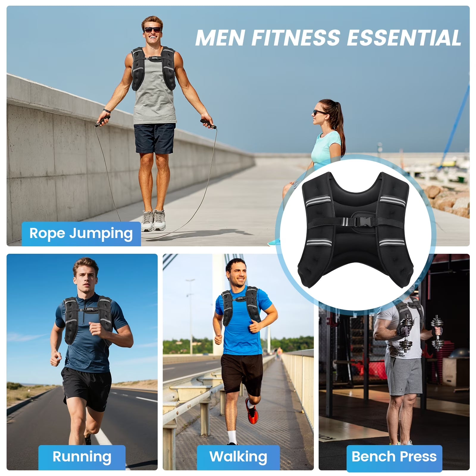 Weighted Vest 6LBS Weight Vest for Woman Men Sport Weighted Vest with Reflective Stripe Adjustable Buckle Straps Mesh Pocket for Strength Training Running
