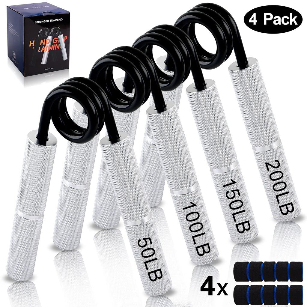 Grip Strength Trainer Set, 50LB-200LB Hand Gripper Strengthener 4 Pack, Metal No Slip Forearm Strengthener Exerciser with Grip Pads for Strength Training, Injury Recovery, Muscle Building