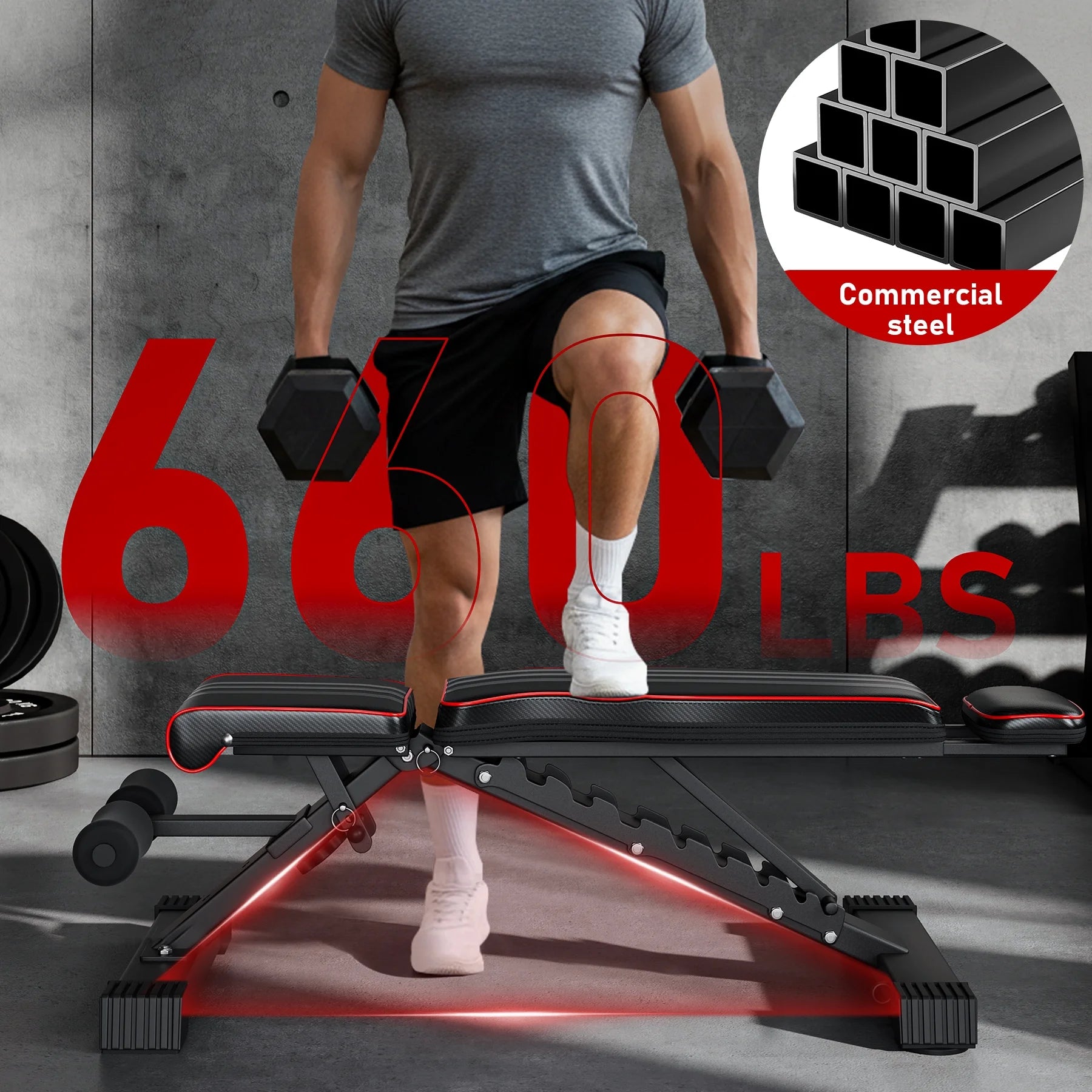 Adjustable Weight Bench,Foldable Workout Bench 660Lbs Home Gyms Press Dumbbell  Bench with Extended Head and Spine Support