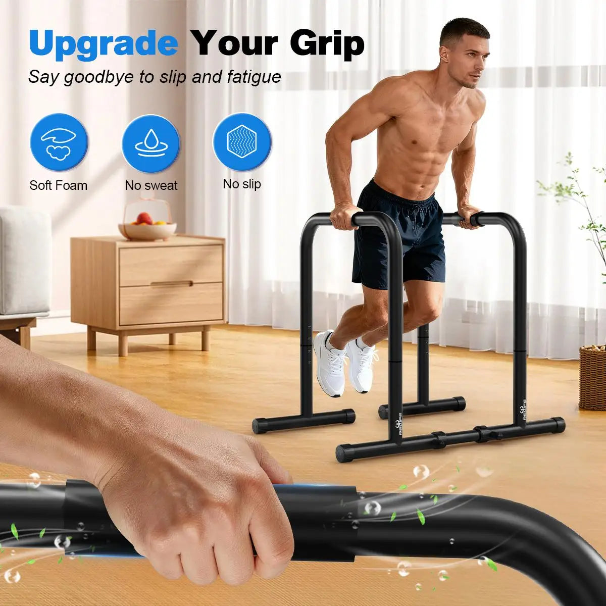 RELIFE Adjustable Dip Bar Station, 400LB Capacity Heavy Duty Parallel Bars, Home Gym Calisthenics Strength Training Equipment